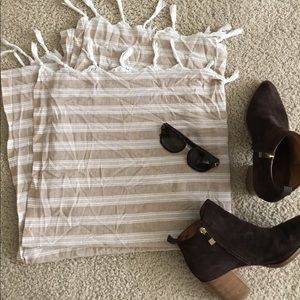 Tan striped woven cotton scarf